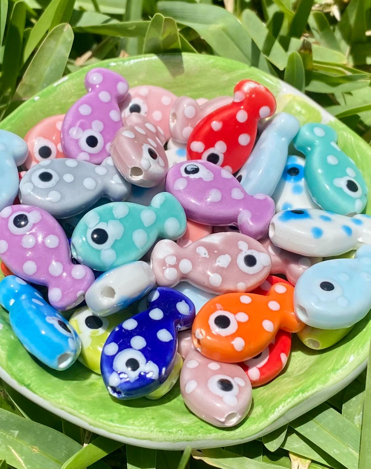 Ceramic Fish Charm Bracelet: Multi-Color Beaded Bracelet's.