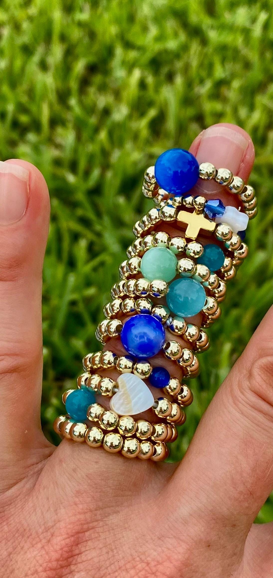 14k Gold Filled Beaded Gemstone Ring: Non Tarnish, Unique Charms and Gemstones.