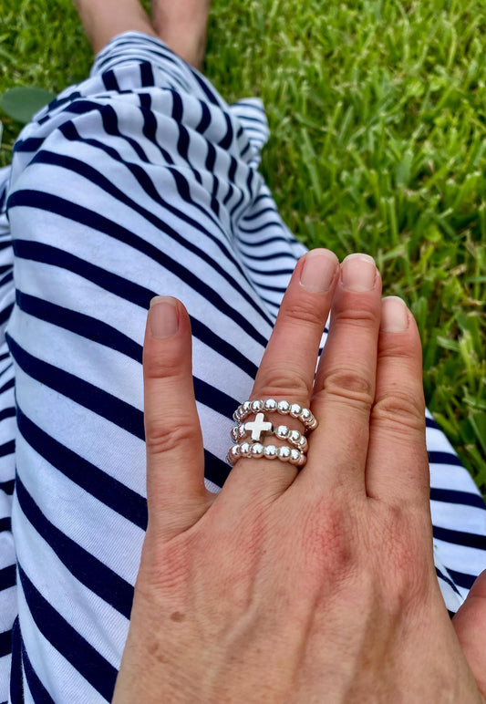 Platinum Plated Cross Stacking Rings: Dainty 3-5mm, Non Tarnish rings.