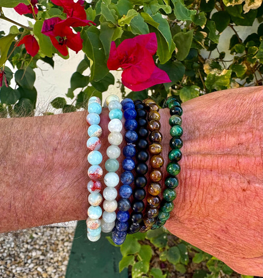 Semi Preious Gemstone Beaded Bracelets for Men, Women and Children.