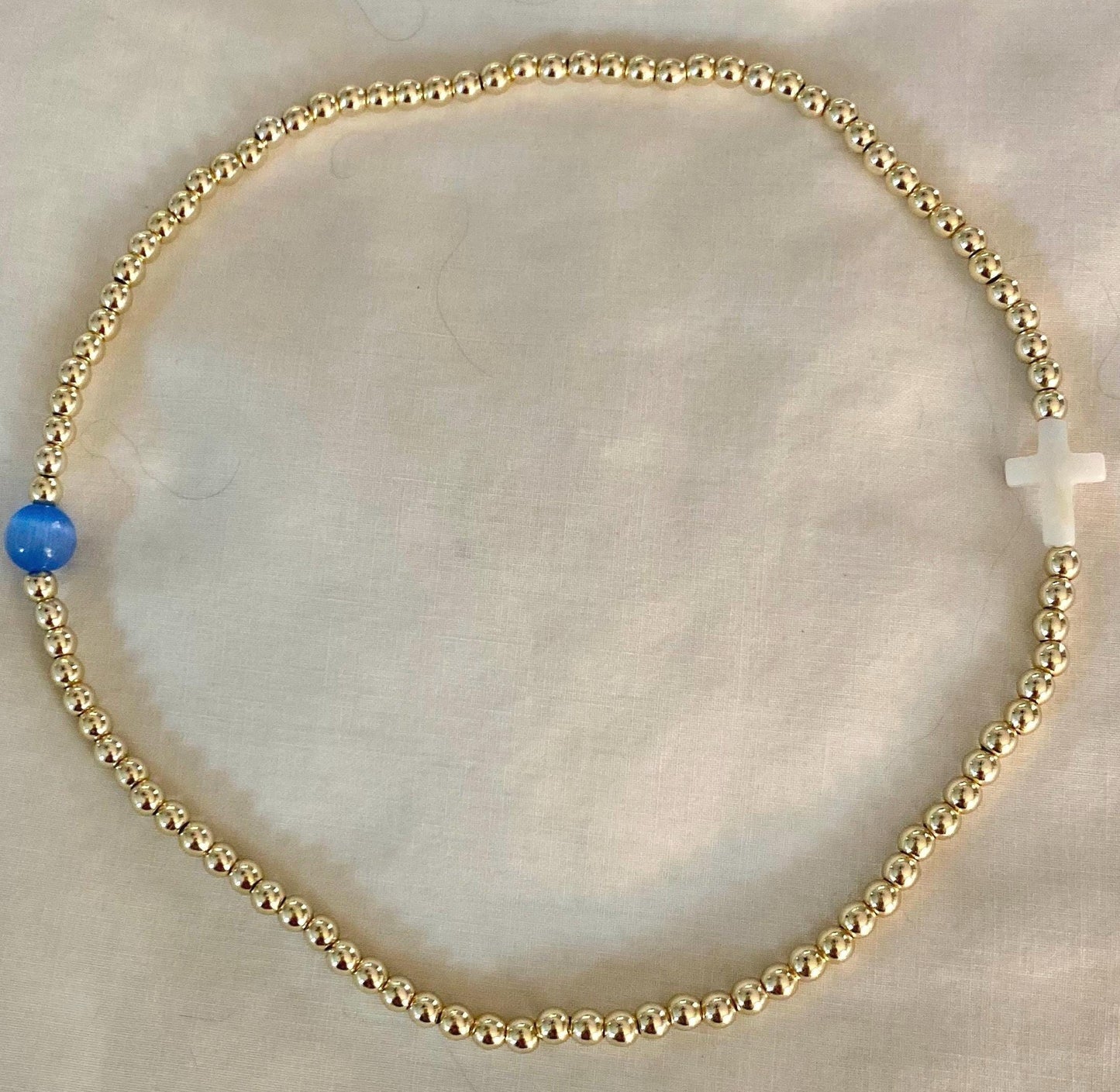 14K Gold Filled Beaded choker Necklace with Center Pearl Cross.