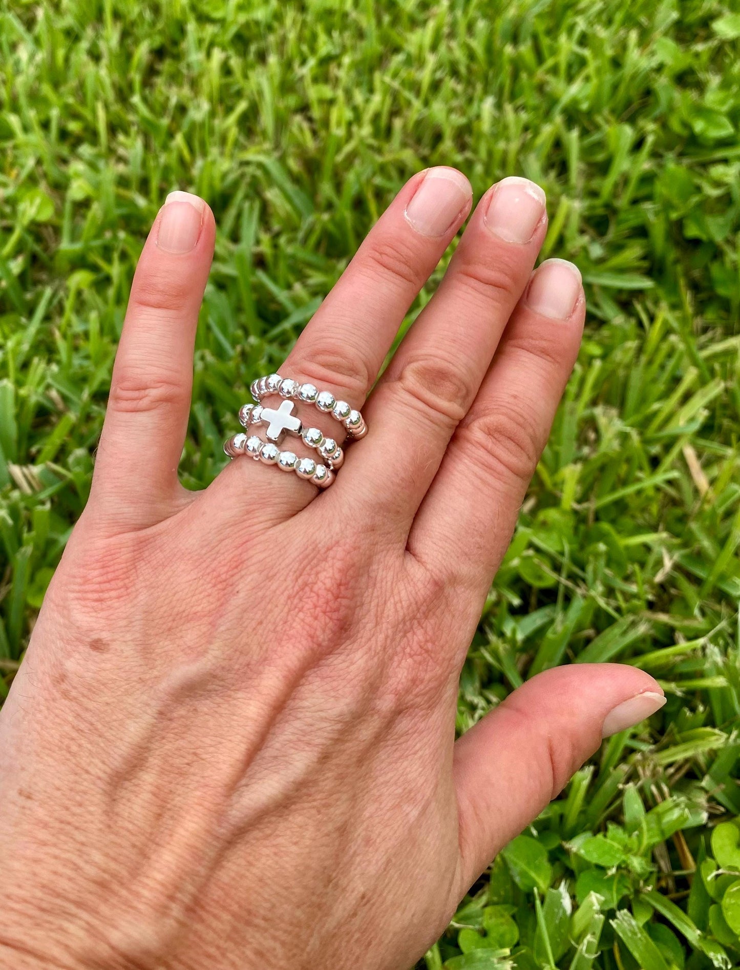 Platinum Plated Cross Stacking Rings: Dainty 3-5mm, Non Tarnish rings.