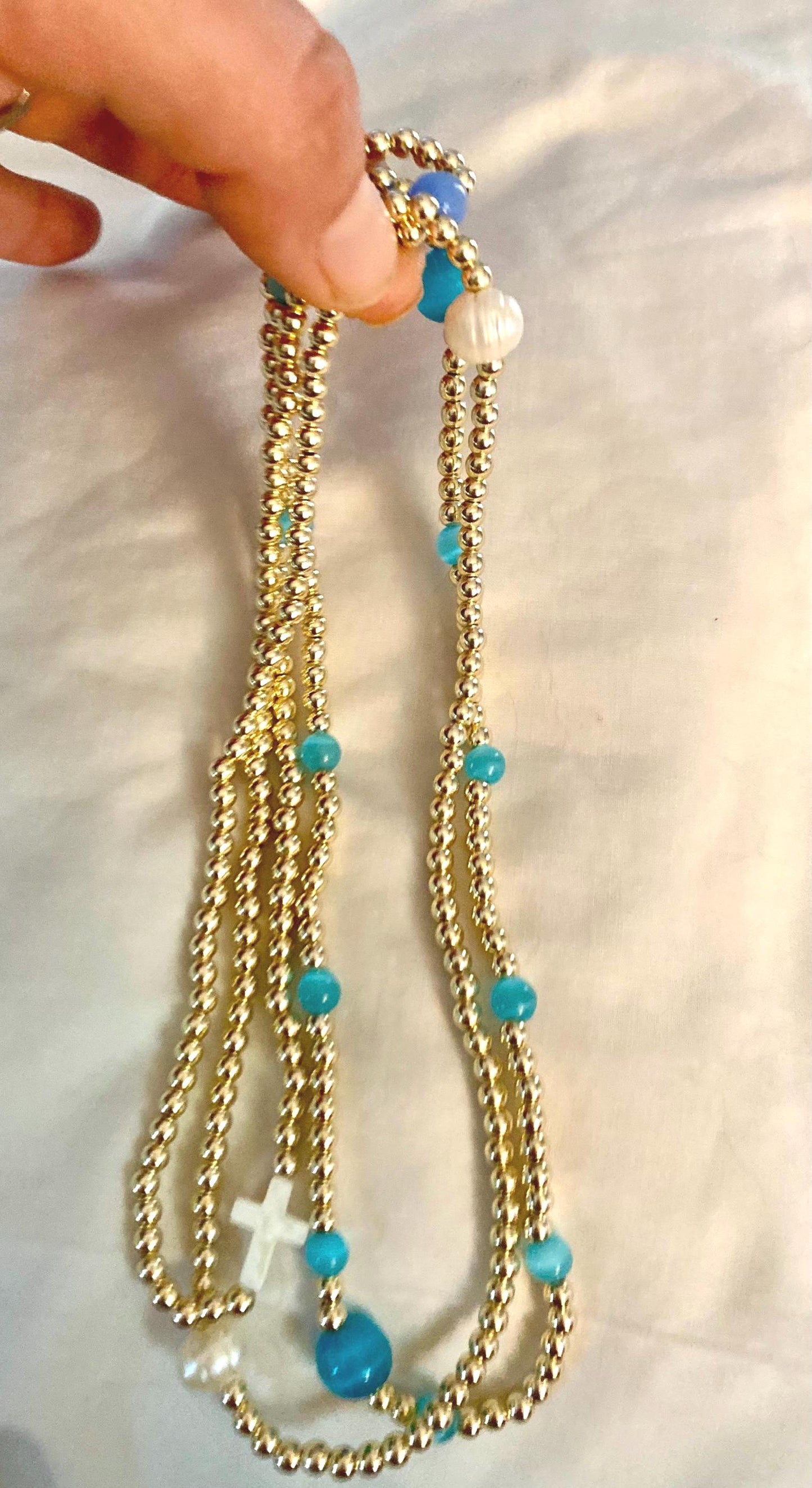 14K Gold Filled Beaded choker Necklace with Center Pearl.