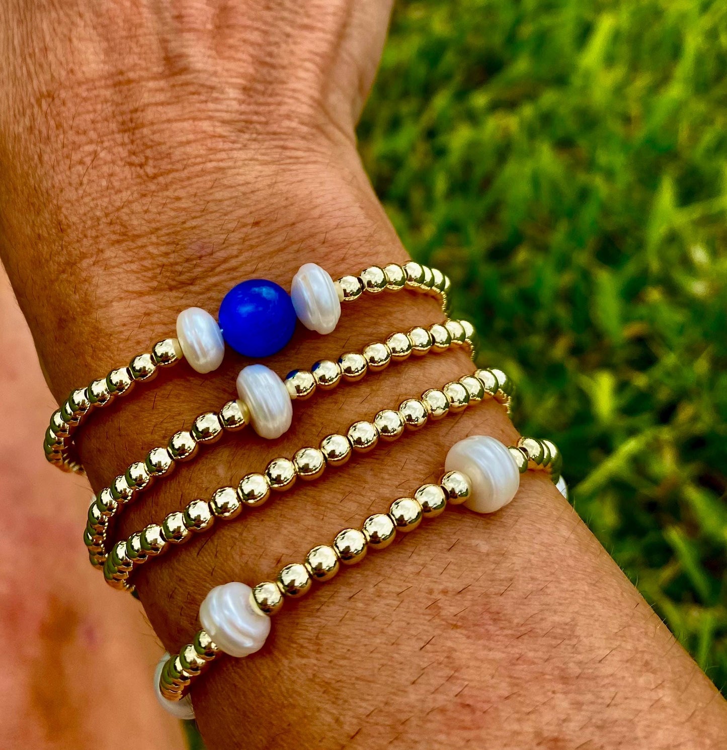 14k Gold Filled Stacking Bracelet: Cultured Pearl. Non Tarnish. E Newton Inspired.