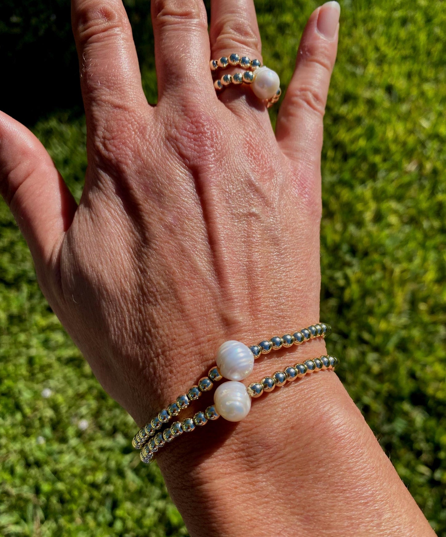 14K Gold Filled Beaded choker Necklace with Center Pearl.