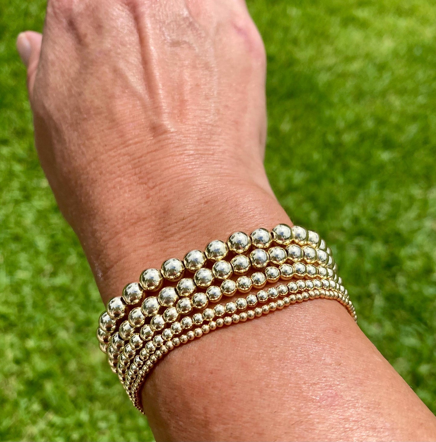 14K Gold Filled Beaded Stacking Bracelet: Non Tarnish, 3, 4, 5, 6 mm Bracelet.