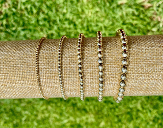 14K Gold Filled Beaded Stacking Bracelet: Non Tarnish, 3, 4, 5, 6 mm Bracelet.