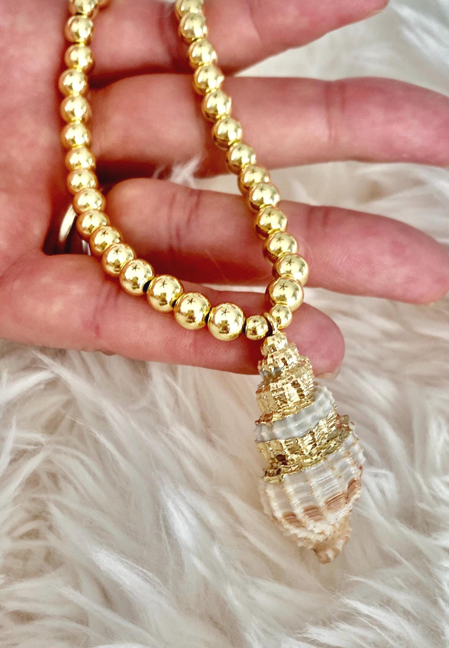 Conch Shell Necklace: Elegant Sea Charm Pendant and 4mm 14k Gold Filled Beads.