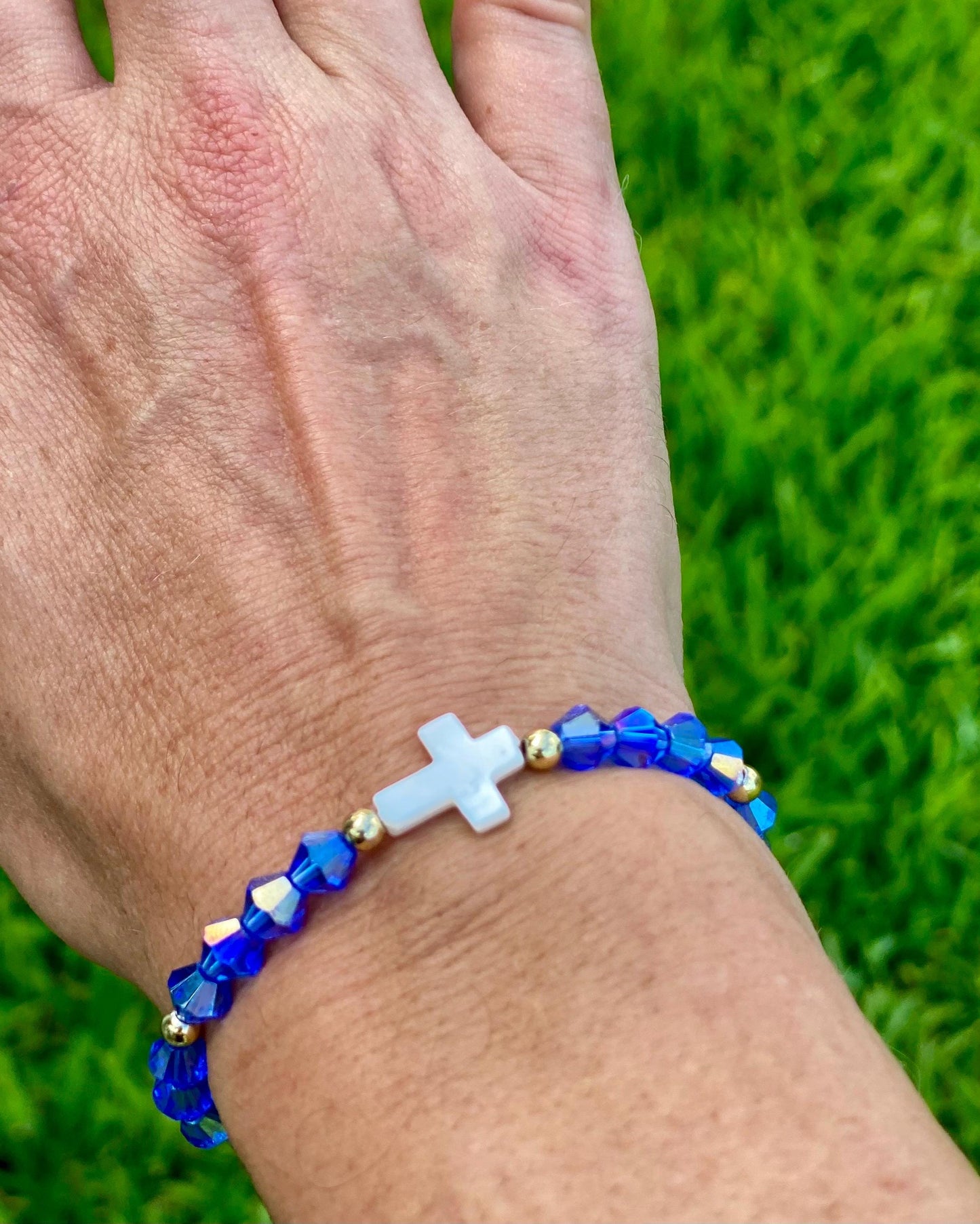 Pearl Cross Crystal Beaded.14k Gold Filled Beads, Colorful Glass & Center Cross Charm.