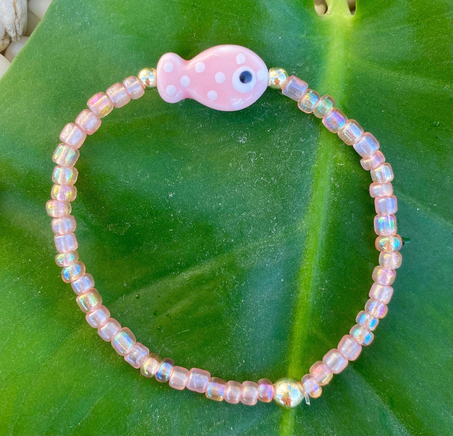 Ceramic Fish Charm Bracelet: Multi-Color Beaded Bracelet's.