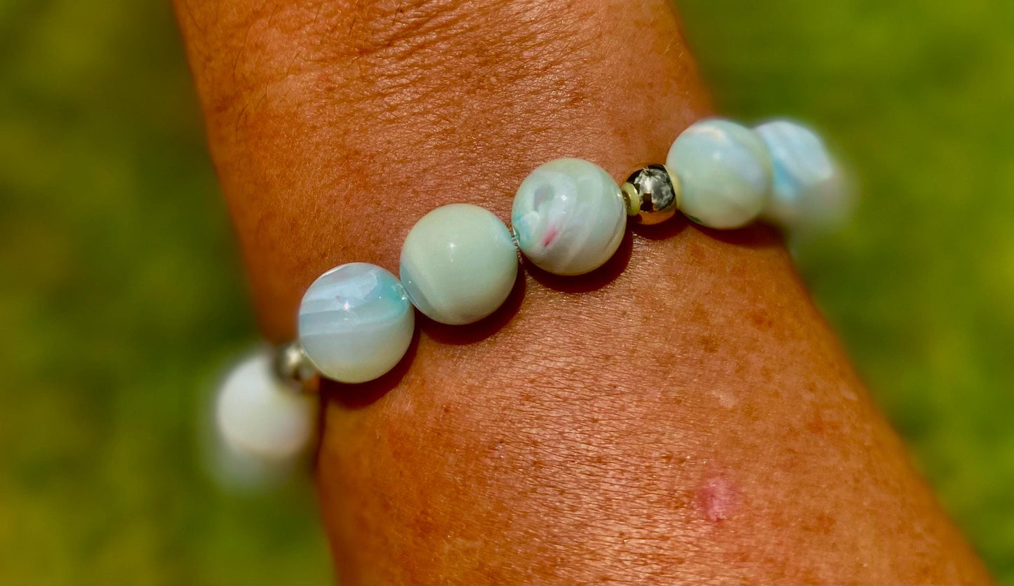 Teal Green Shell Beaded Bracelet: 14k Gold Filled Accent Beads.