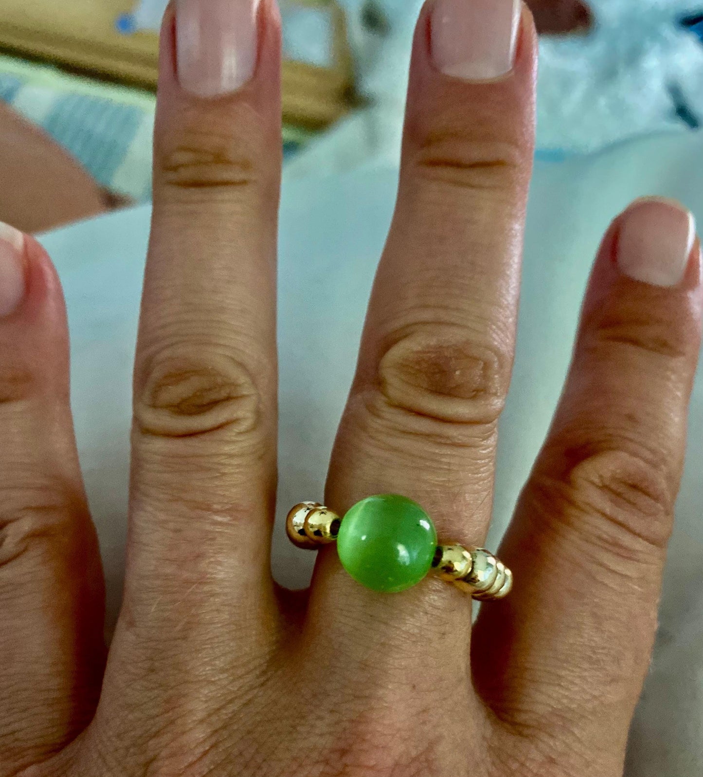 14k Gold Filled Beaded Gemstone Ring: Non Tarnish, Unique Charms and Gemstones.