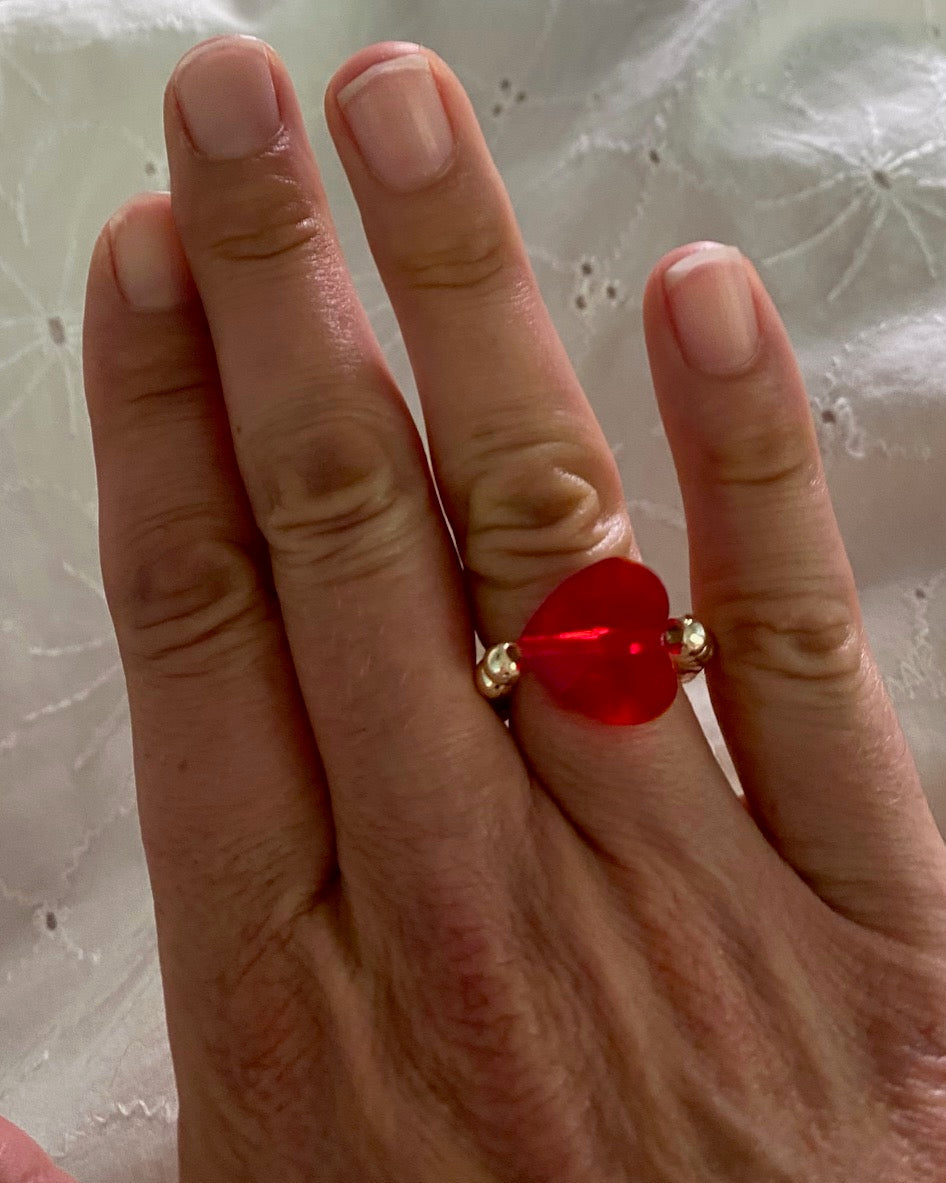 14K Gold Beaded Valentines Day Rings. Festive Charm Party Rings