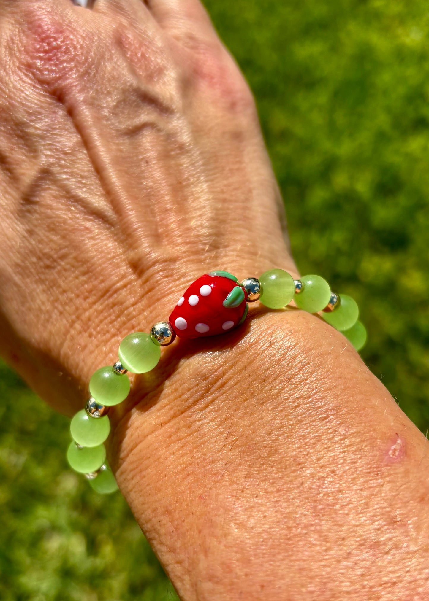 Strawberry Charm Beaded Bracelets. Porcelain Strawberry Bracelets in 3 different styles.