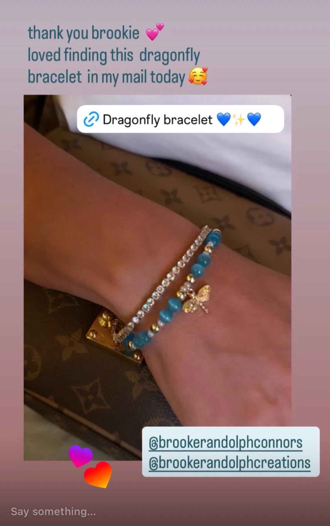 Dragonfly Charm Bracelet: Aquamarine Blue Glass, 14K Gold Filled Beads.