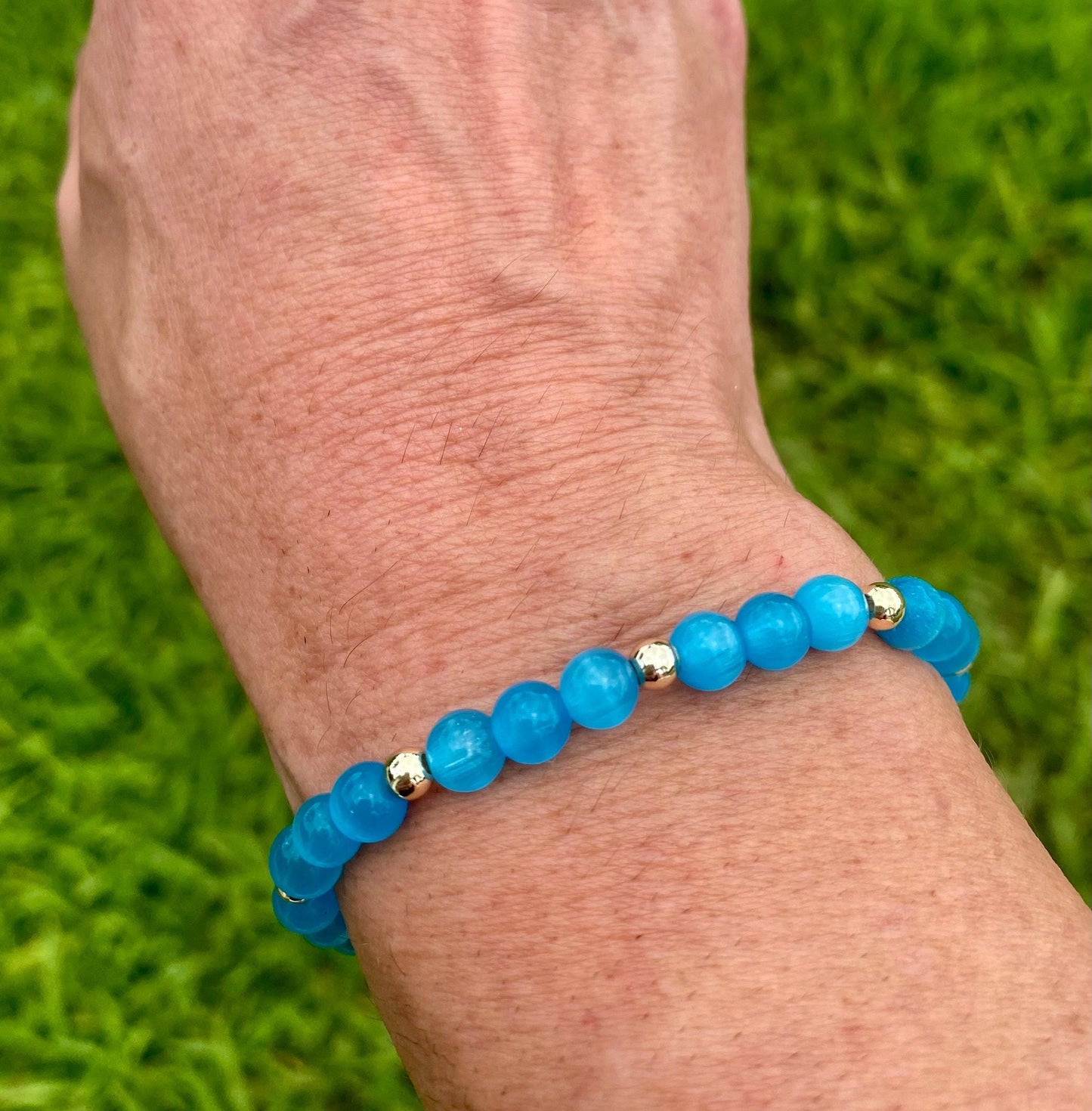 Blue Aquamarine Beaded Bracelet Set: 14K Gold Filled Bracelet. Sold as a pair or individually.