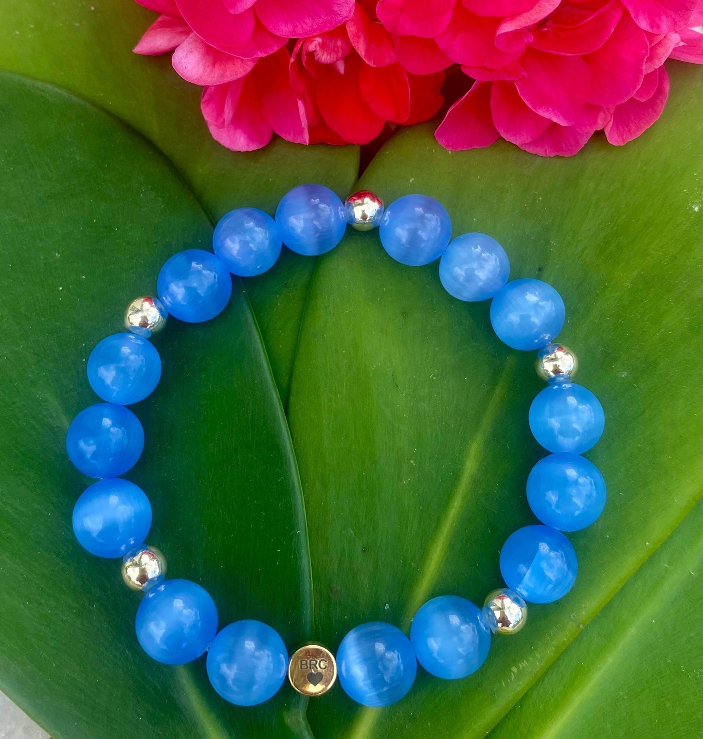 Blue Tiger Eye Beaded Bracelet: 10mm Gemstone & 14k Gold Filled Accent Beads.