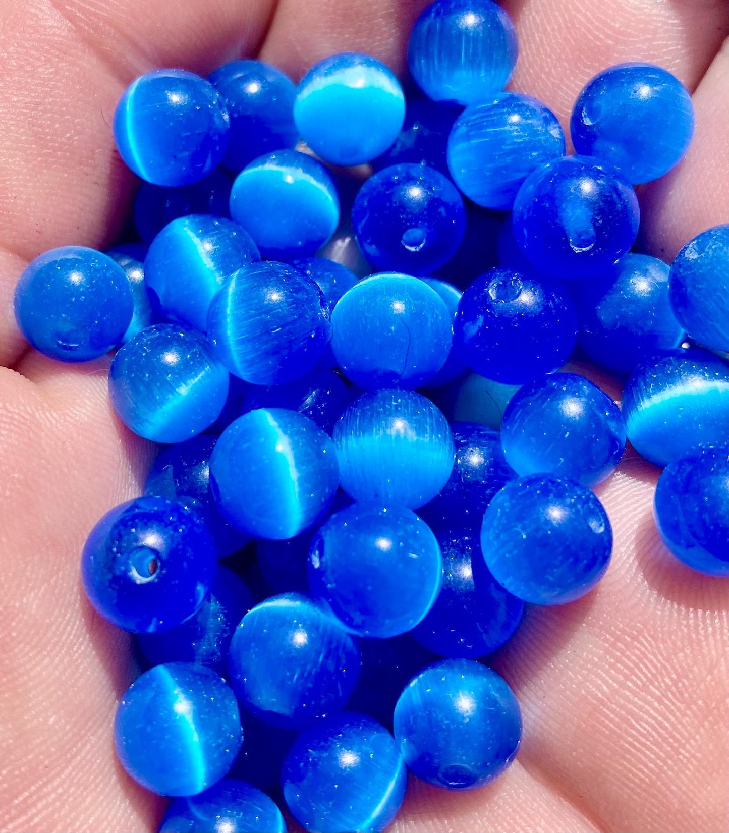 Blue Sapphire Gemstone Beaded Bracelet: 14K Gold Filled, Glass Clover Charms.