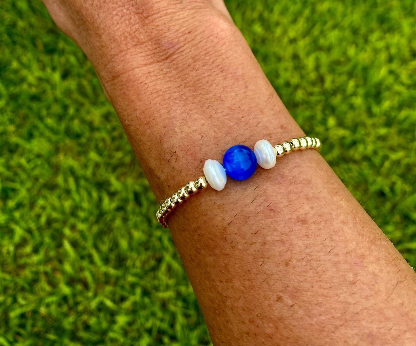 14k Gold Filled Stacking Bracelet: Cultured Pearl. Non Tarnish. E Newton Inspired.