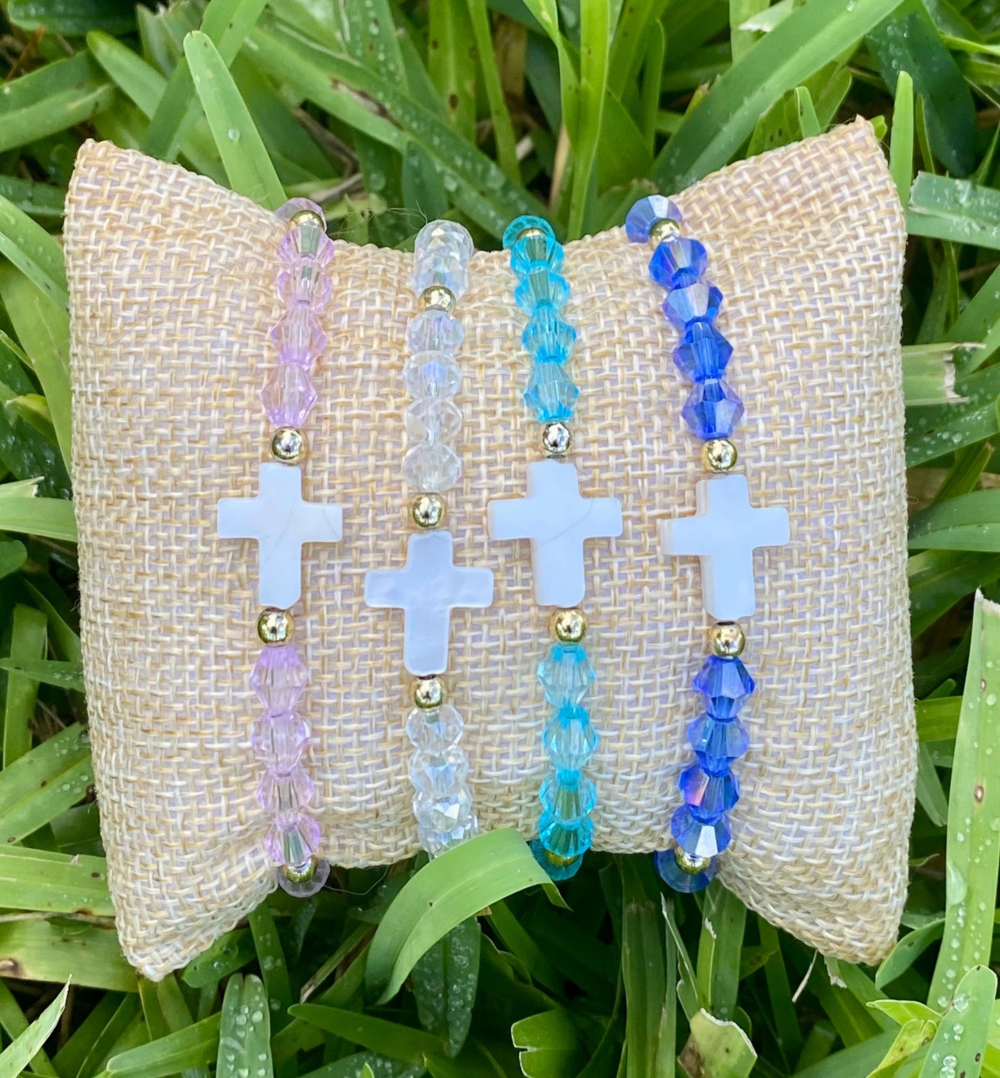 Pearl Cross Crystal Beaded.14k Gold Filled Beads, Colorful Glass & Center Cross Charm.