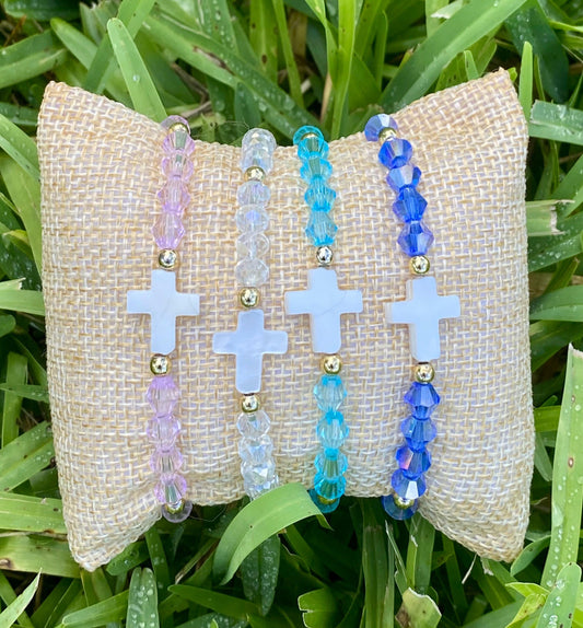 Pearl Cross Crystal Beaded.14k Gold Filled Beads, Colorful Glass & Center Cross Charm.