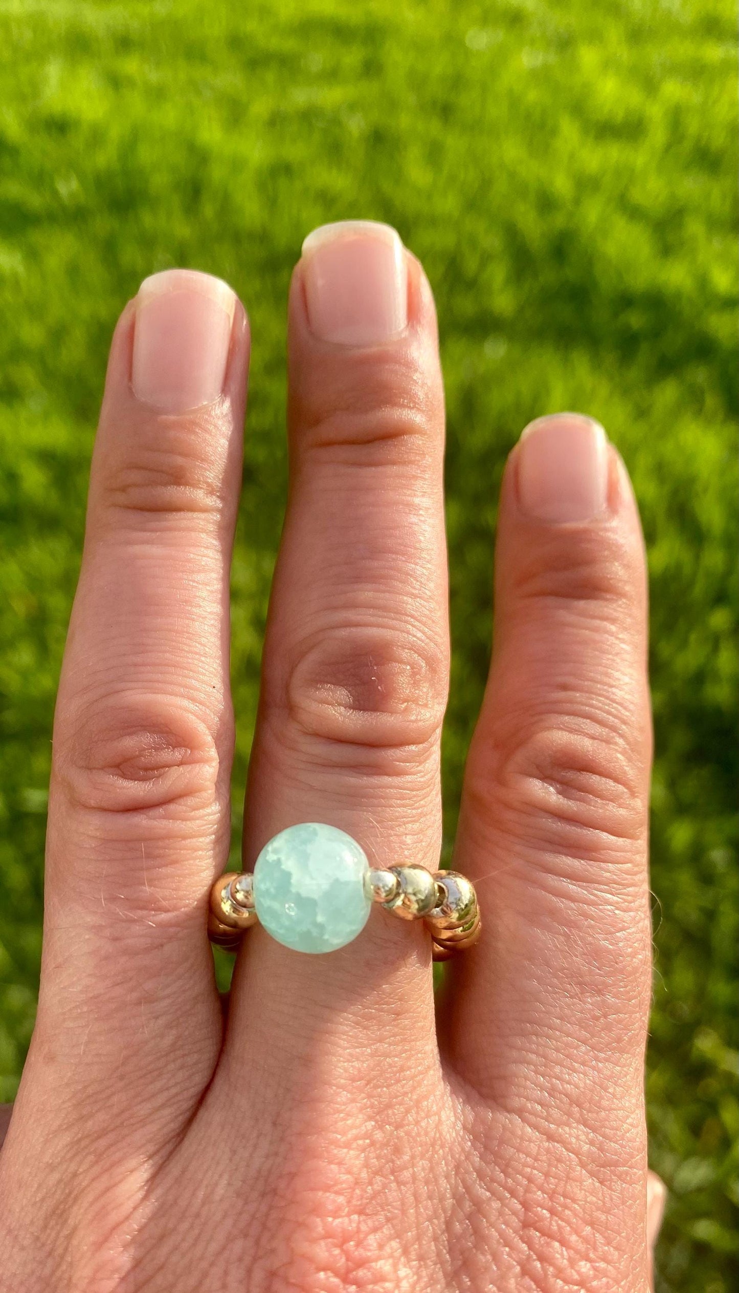 14k Gold Filled Beaded Gemstone Ring: Non Tarnish, Unique Charms and Gemstones.