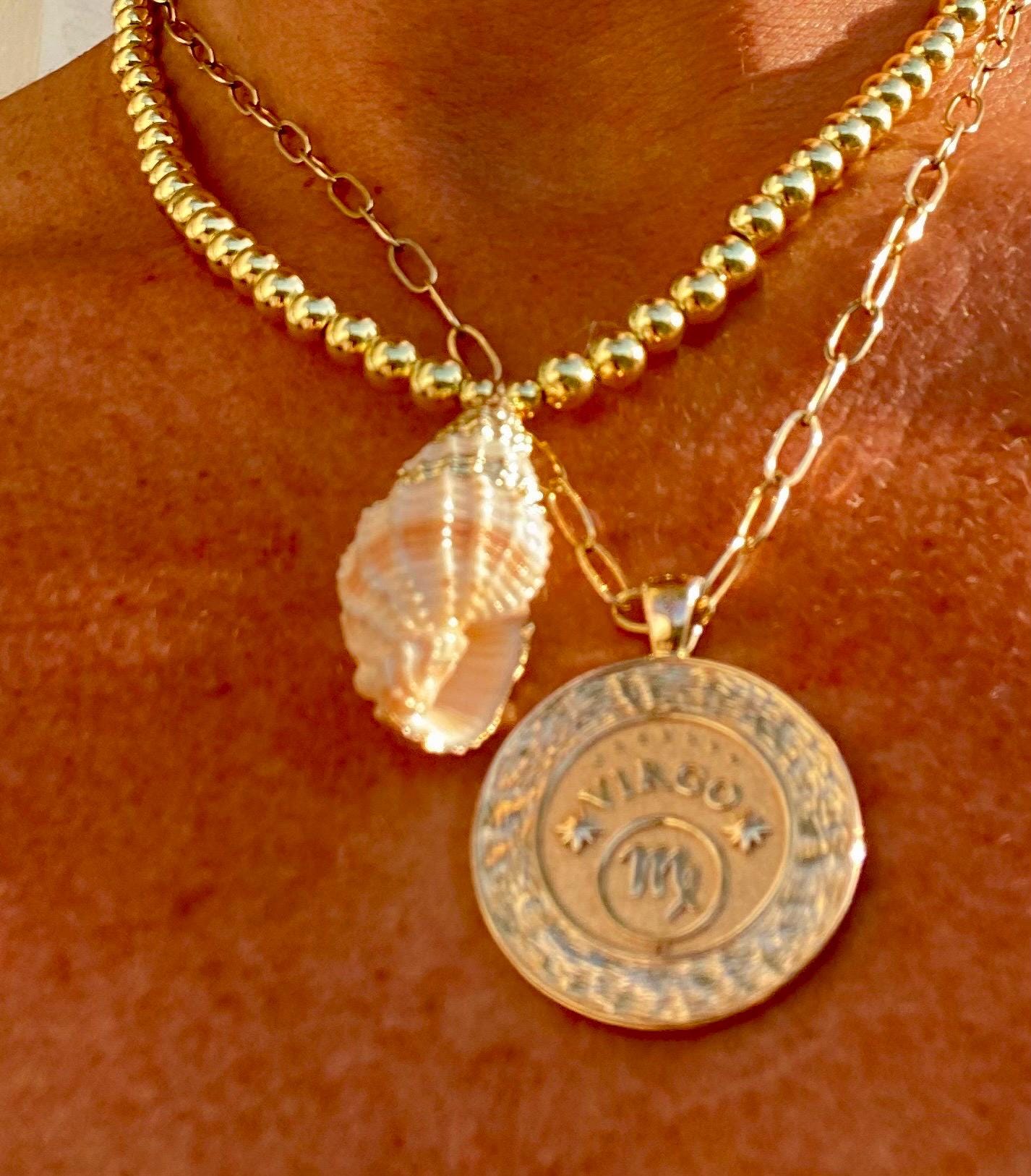 Conch Shell Necklace: Elegant Sea Charm Pendant and 4mm 14k Gold Filled Beads.