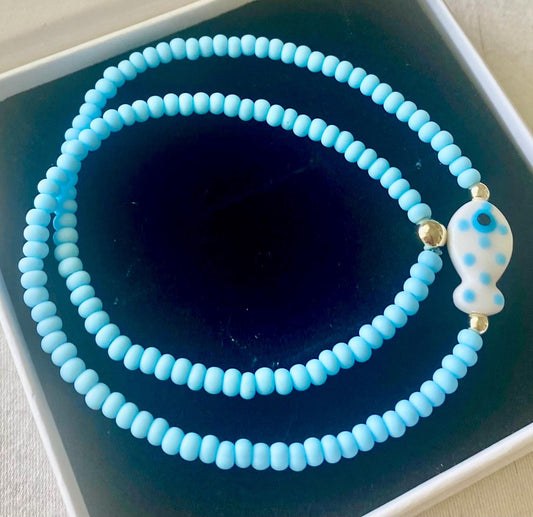 Ceramic Fish Beaded Charm Necklace. Color options listed below.