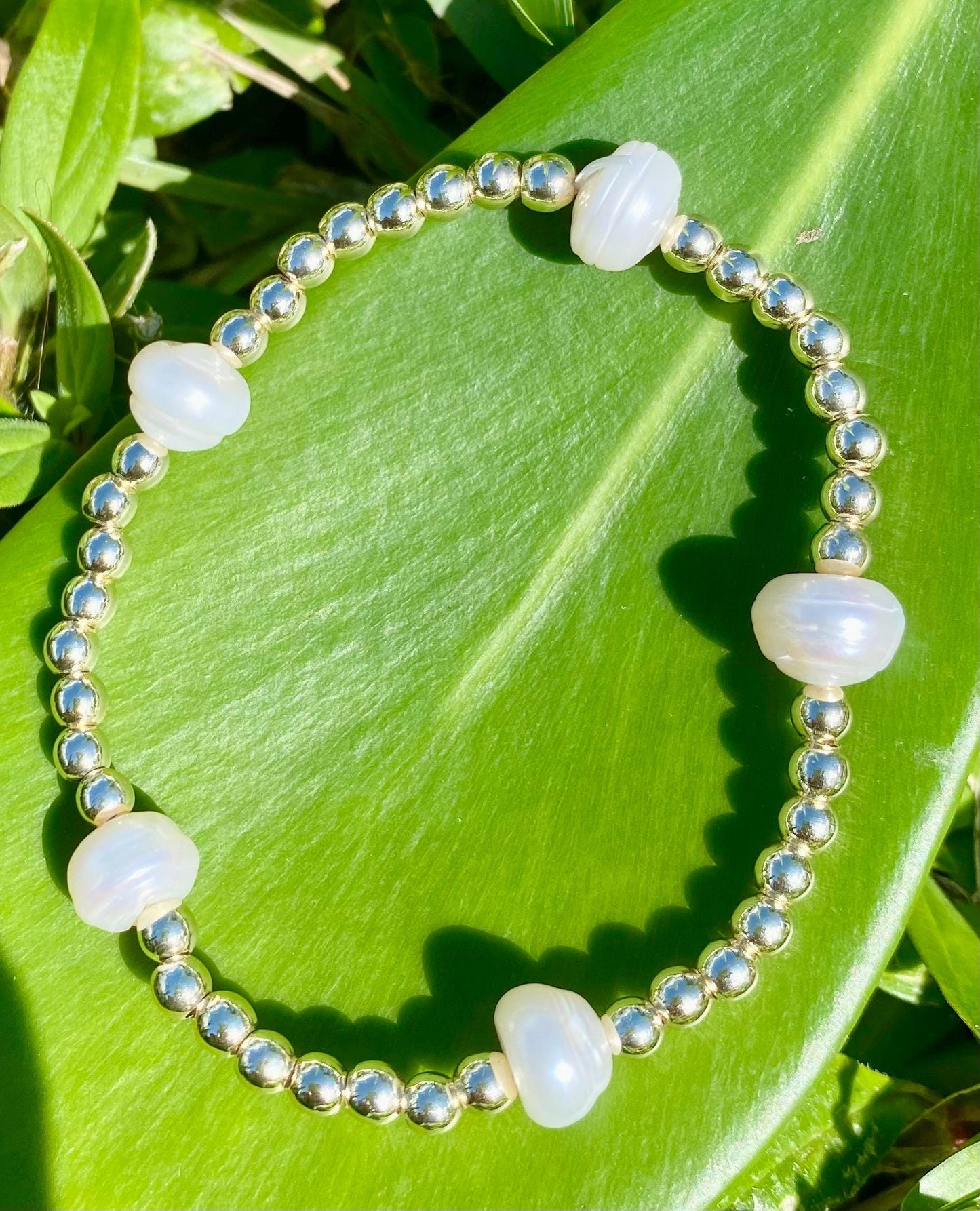 14k Gold Filled Stacking Bracelet: Cultured Pearl. Non Tarnish. E Newton Inspired.