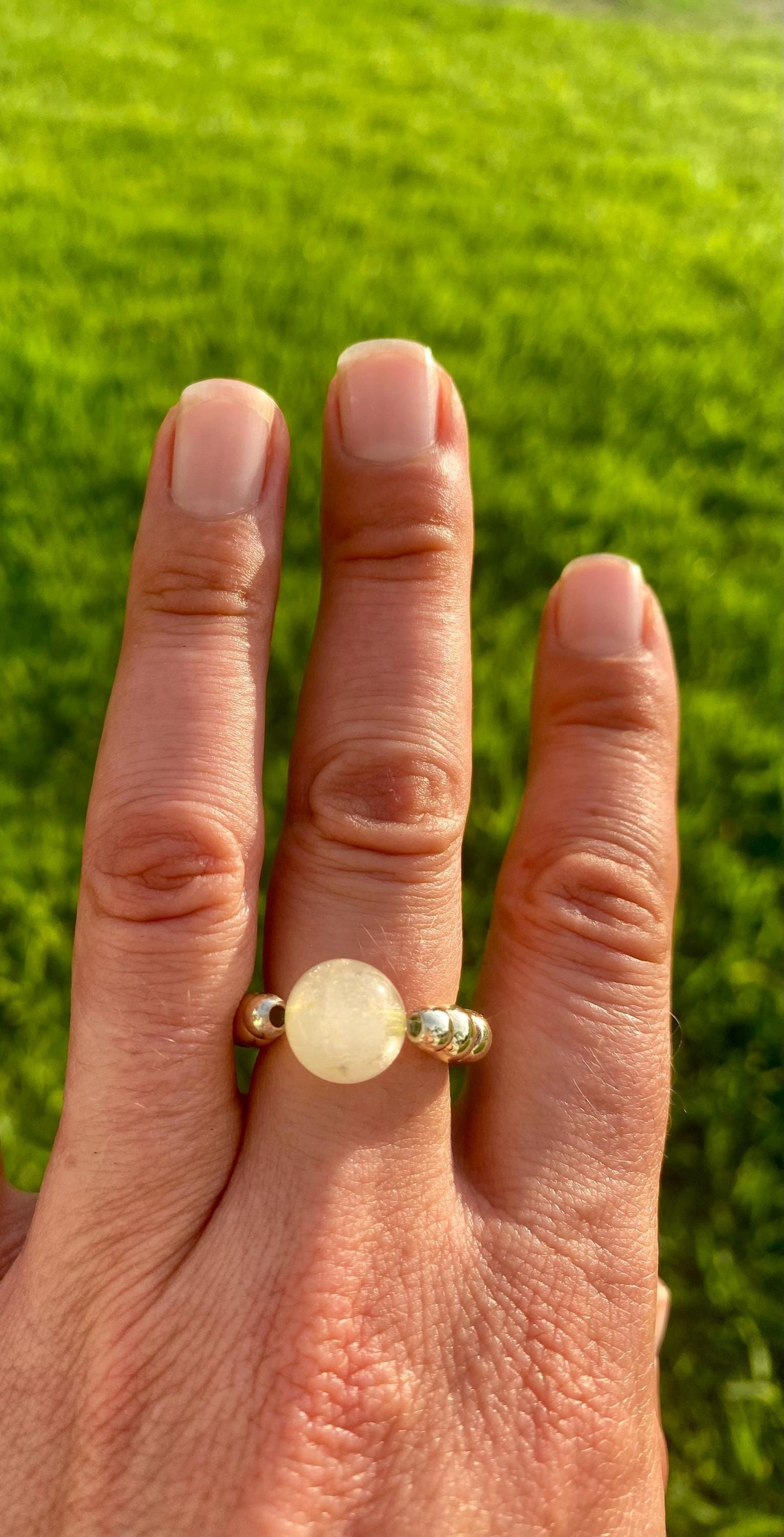 14k Gold Filled Beaded Gemstone Ring: Non Tarnish, Unique Charms and Gemstones.