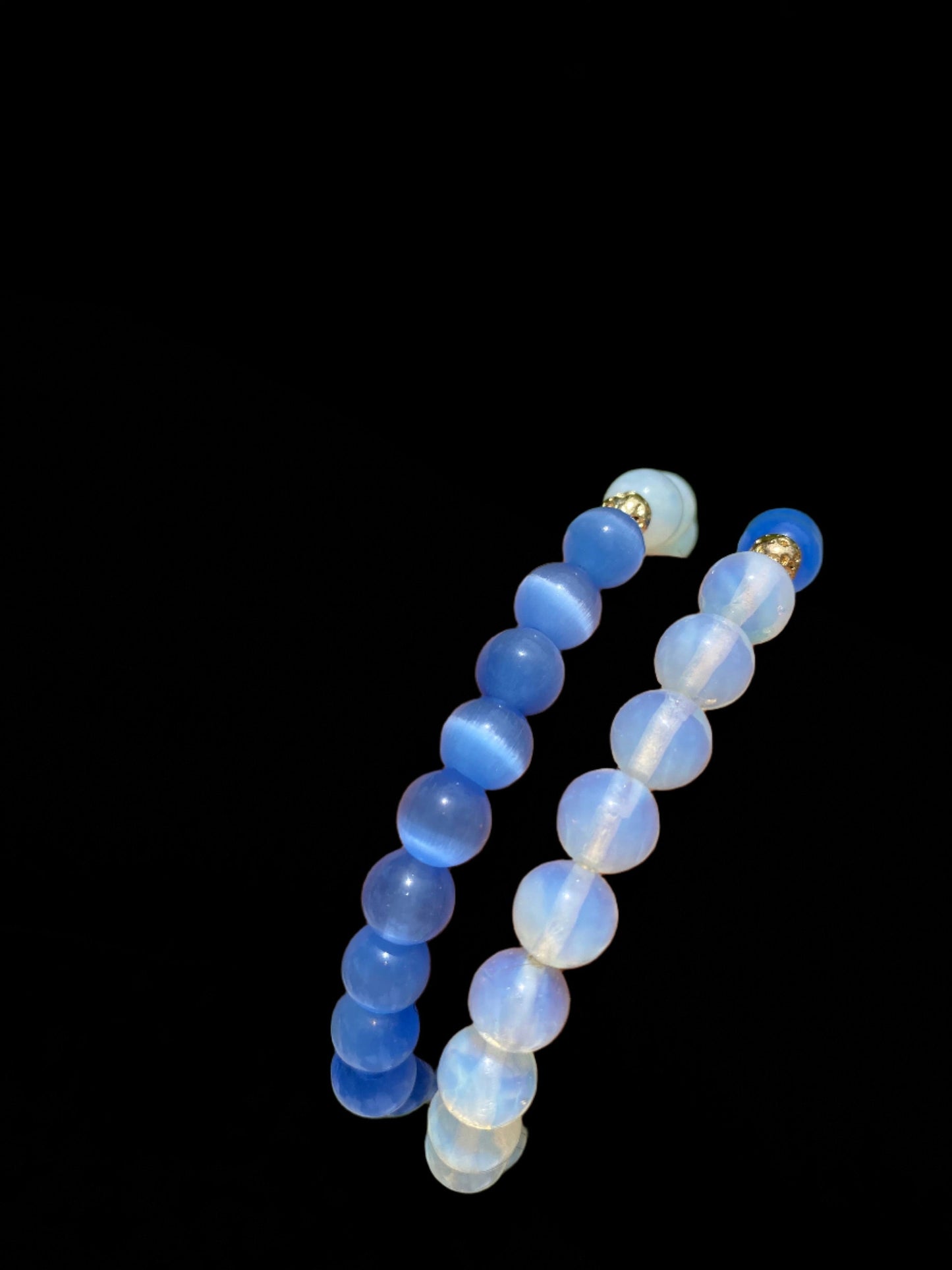 Moonstone Beaded Bracelet with Sky Blue Glass. 8mm.