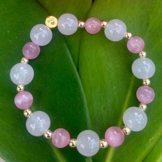 Pink Rose Quartz Bracelet: Beaded Gemstone with 14k Gold Filled Accent Beads.