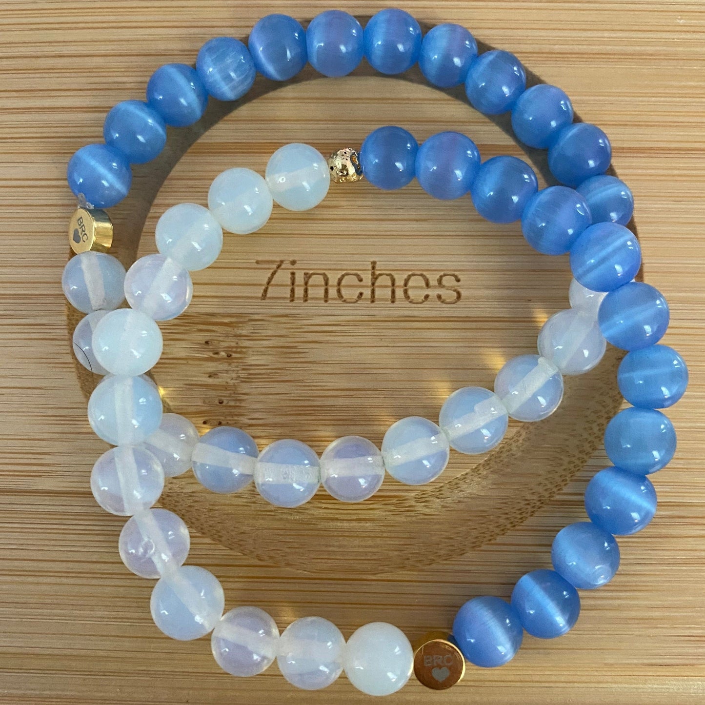 Moonstone Beaded Bracelet with Sky Blue Glass. 8mm.